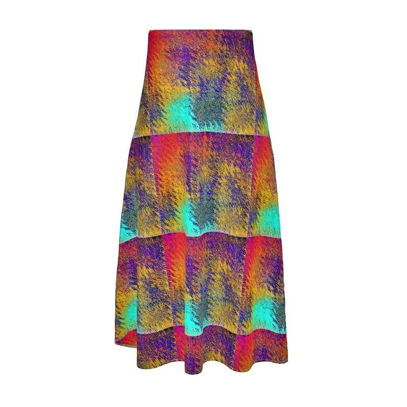 Designer silk A-line midi skirt high waist