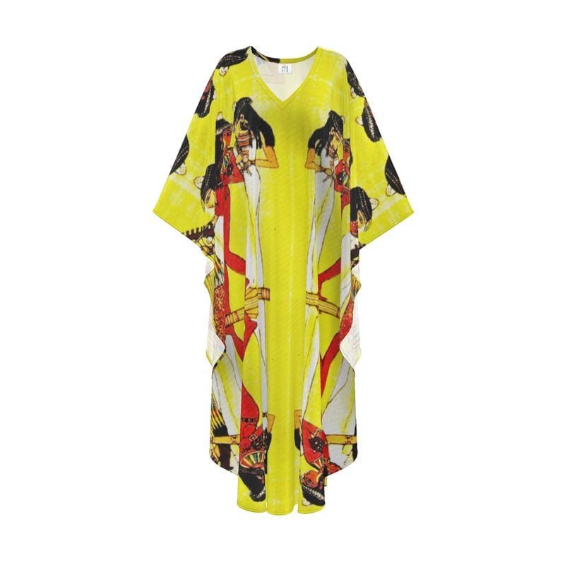 Yellow kaftan with an ancient Egyptian print.