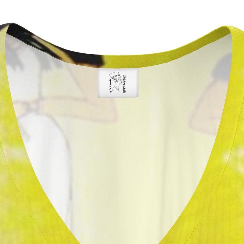 Neckline of the kaftan with label.