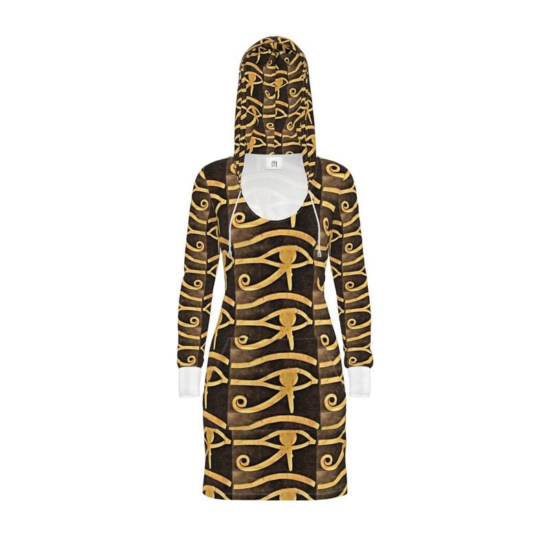 Handmade women's hoodie dress with Eye of Horus print.