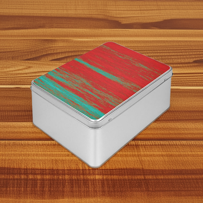 A tin with Red and Green Colours.