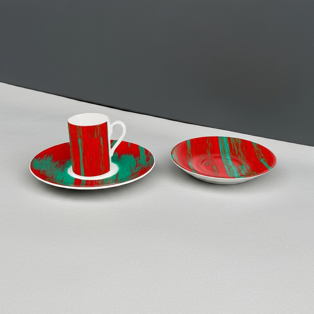 Cup & Saucer with Red & Green Colours.