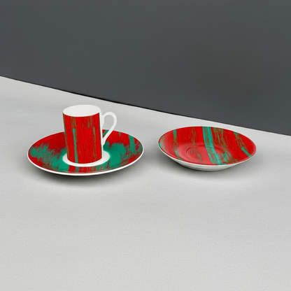 Cup & Saucer with Red & Green Colours.