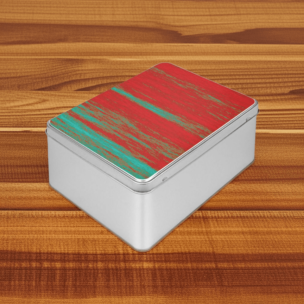 Designer biscuit tin with hinged lid