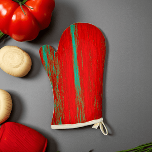 Designer oven glove with fire retardant faux suede