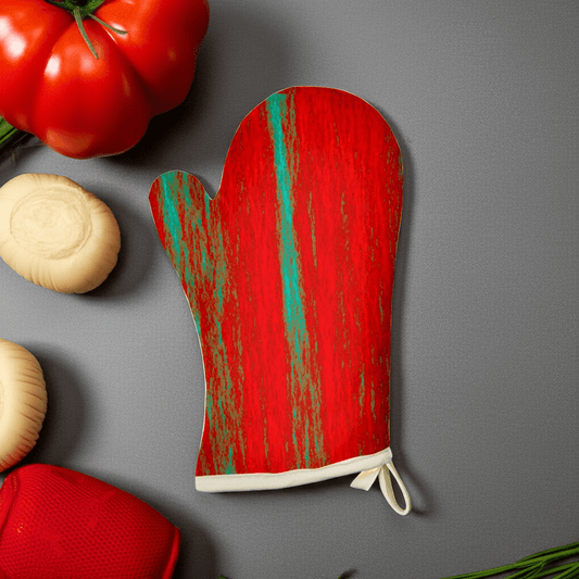 Designer oven glove with fire retardant faux suede