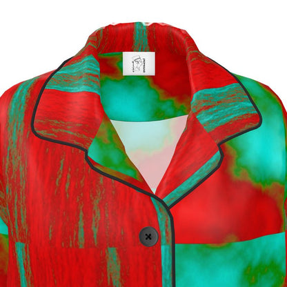 The neckline of the pyjama shirt