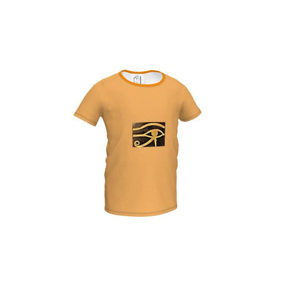 A girl's T-Shirt is in Peach colour and Horus eye in brown in the middle of the front.
