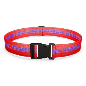 Designer luggage strap in red and purple
