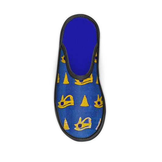 Designer slippers with padded leatherette soles
