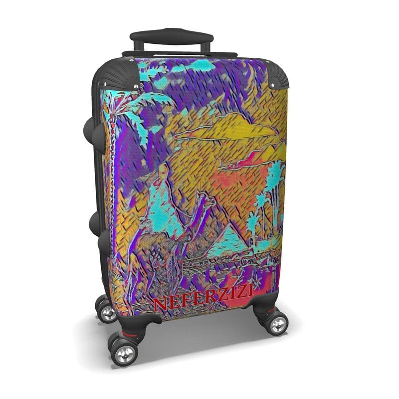 Lightweight printed carry-on suitcase with swivel wheels