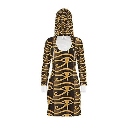 Handmade women's hoodie dress with Eye of Horus print. 