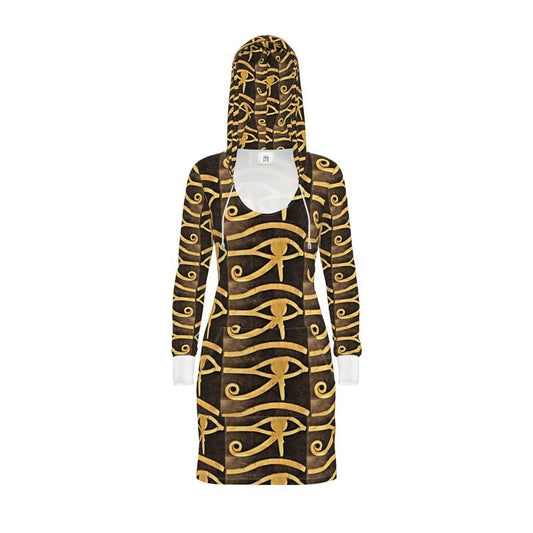Handmade women's hoodie dress with Eye of Horus print. 