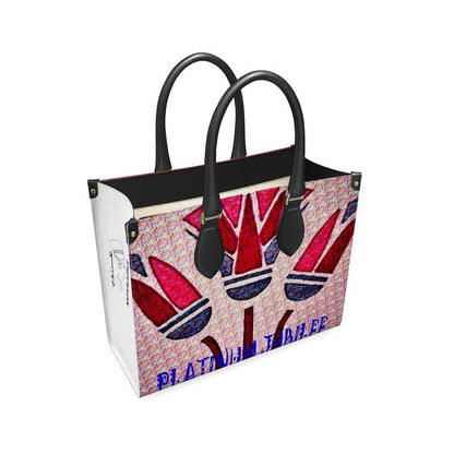 Handcrafted Nappa leather shopper bag with lotus design