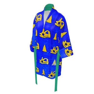 Royal blue and gold unisex kimono with Eye of Horus print